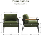 HEAH-YO Modern Accent Chair Set of 1, Upholstered Linen Fabric Living Room Chair with Backrests and Metal Legs, Comfy Reading Side Armchair for Bedroom, Green