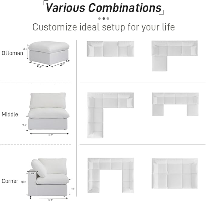WJShome Modular Sectional Sofa Couch,Down Filled Cloud Couch,Oversized 4 Seater Minimalist Sofa,157.32inch Convertible Deep Seat Couches for Modern Living Room,Cover Removable & Washable