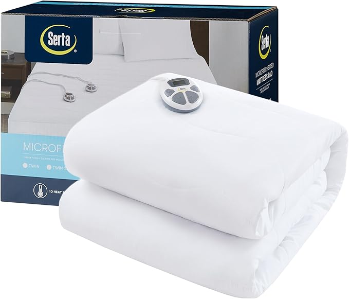 Serta Heated Mattress Pad Twin XL - Deep Pocket, 10 Heat Settings, Auto Shut Off, ETL Certified, Machine Washable, White