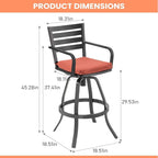 Pellebant Outdoor Swivel Barstools Set of 6, Aluminum 29.5" Bar Height Stool Chairs with Back & Footrest,Rust-Proof Tall Patio Bar Stools for Deck Lawn Garden, Red