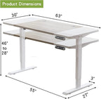 Radlove Electric Height Adjustable Standing Desk, 63x 30 Inches Stand Up Desk Workstation, Splice Board Home Office Computer Standing Table Ergonomic Desk (White+ Oak, 63x30'')