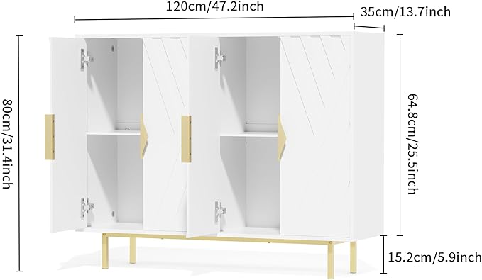 Sideboard Buffet Cabinets with Storage, 47.2" Modern Storage Cabinets with Relief Doors, Accent Cabinets with Adjustable Shelves, Wood Console Cabinet for Dining Living Room, Entryway, White
