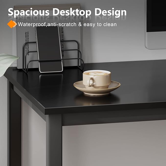 Need 63 Inch Large Computer Desk - Modern Simple Style Home Office Gaming Desk, Basic Writing Table for Study Student, Black Metal Frame, Black