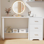 White Desk with 3 Drawers, 47 Inch Computer Desk with Drawers for Bedroom, Small Home Office Desk with File Cabinet, Bottom Shelves for Small Spaces