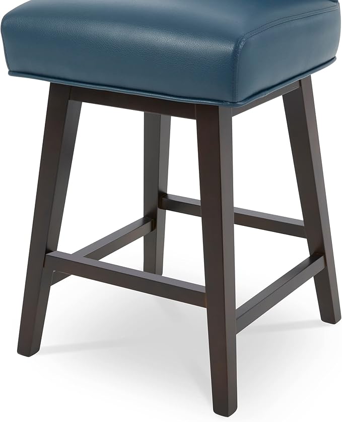 CHITA 26 Inch Counter Height Swivel Bar Stools Set of 3, FSC Certified Modern Upholstered Faux Leather Swivel Barstool Chair with Back, Blue