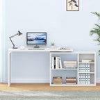 HSH White L Shaped Desk with Shelf, Reversible Modern Home Office Desk Workstation, L Shape Computer Desk with Storage Cabinet Drawer, Industrial Wood Corner Table for Work Study Writing Gaming, 55 In