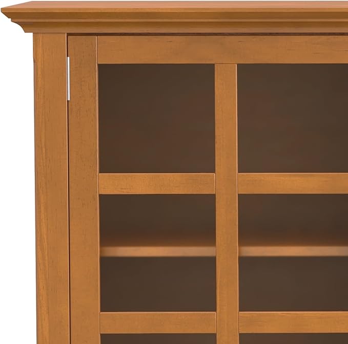 SIMPLIHOME Acadian SOLID WOOD 62 inch Wide Transitional Wide Storage Cabinet in Light Golden Brown for the Living Room, Entryway and Family Room