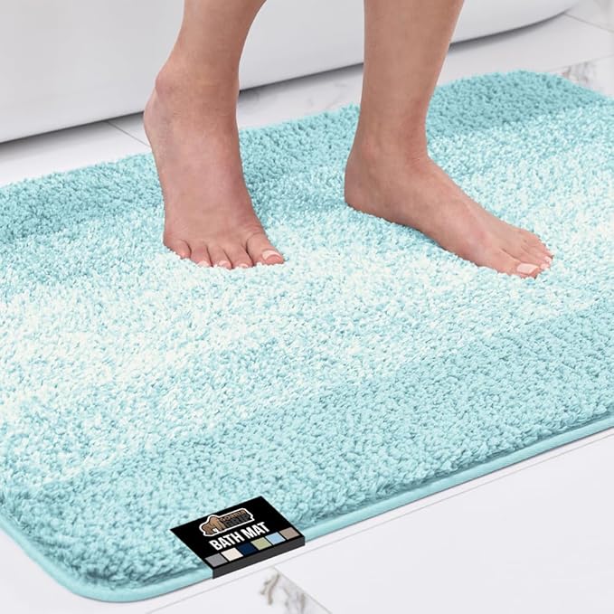 GORILLA GRIP Ultra Soft Plush Bathroom Rugs with Textured Rubber Backing, 40 x 24 Absorbent Quick Dry Bath Mat, Machine Washable Shower Mats, Home Décor Accessories Bathmat Rug Essentials, Light Blue