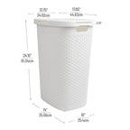 Mind Reader Slim Laundry Hamper with Lid, 60L Clothes Basket, Premium Wicker Design, Plastic, White