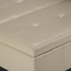 SIMPLIHOME Dover 36 inch Wide Contemporary Square Coffee Table Storage Ottoman in Satin Cream Vegan Faux Leather, Assembled, For the Living Room and Bedroom