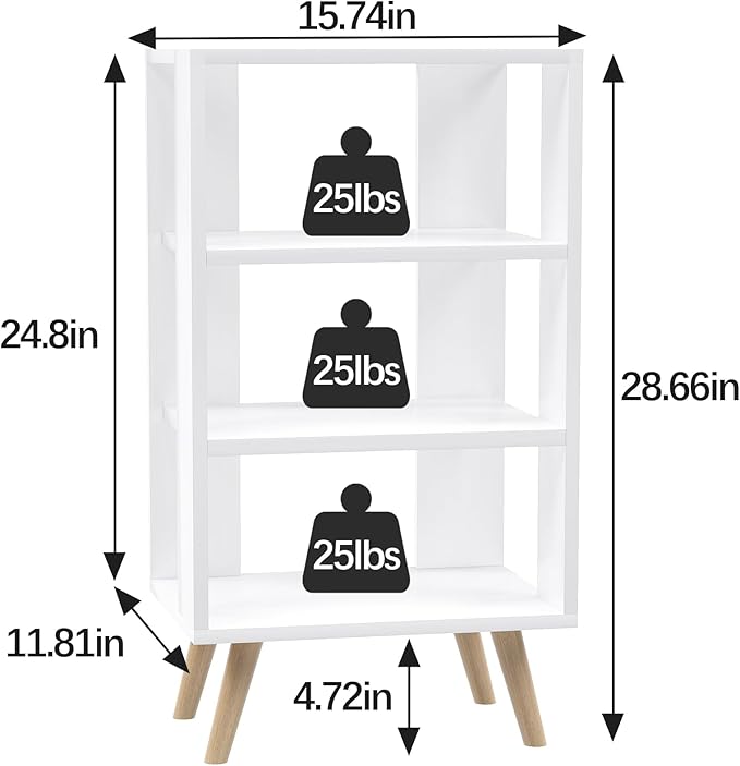 Night Stand, White Kids Nightstand, Modern End Table with Open Storage, 3-Tier Nursery Bedside Table for Small Space, Living Room, Bedroom