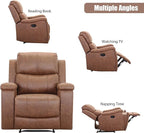 CANMOV Leather Recliner Chair, Classic and Traditional Manual Recliner Chair with Overstuffed Arms and Back, Manual Single Sofa with Concealed Cup Holders, Brown