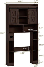 Over The Toilet Storage Cabinet, Farmhouse Toilet Cabinet Rack with Barn Doors, Space Saving Bathroom Organizer with Shelves, Toilet Paper Holder and Towel Rack for Bathroom,Restroom,Laundry,Walnut