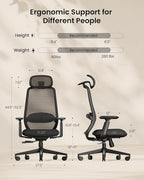 ProtoArc Ergonomic Office Chair – EC200 High-Back Mesh Computer Chair with Lumbar Support, 3D Adjustable Headrest & Sliding Seat for 8+ Hour Comfort, Big & Tall Home Office Desk Chairs - Black