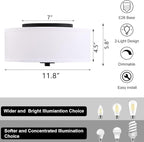2-Light Flush Mount Ceiling Light Fixture, 12” Modern Close to Ceiling Light with White Fabric Linen Drum Shade, Round Ceiling Light for Bedroom Hallway Living Room Bathroom Dining Kitchen