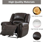 CANMOV Leather Recliner Chair, Classic and Traditional Manual Recliner Chair with Comfortable Arms and Back Single Sofa for Living Room, Dark Grey