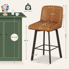 Swivel Counter Height Bar Stools Set of 2, 26''H Upholstered Barstools with Backs, Modern Bar Stool Chairs for Kitchen Island, Metal Legs, Faux Leather, Whiskey Brown Stools Counter Chair