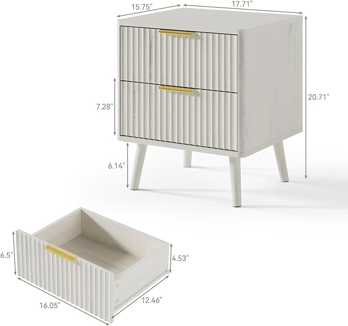 LYNSOM Fluted Dresser and Nightstand Set, 3 Pieces Bedroom Set, 55 Inch Wide 6-Drawer Dresser & 2-Drawer Nightstands Set of 2, Modern Dressers Set for Bedroom, Hallway, White