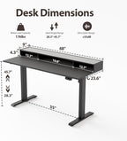 Agilestic Glass Standing Desk with Storage, 48 Inch Electric Adjustable Desk with Glass Shelf, Sit Stand Up Home Office Computer Table, Splice Board, Black