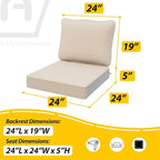AAAAAcessories Outdoor Deep Seat Cushions, Waterproof, Fade-Resistant Patio Furniture Replacement Cushions, 24" x 24" x 5", Set of 2, Sandstone Beige