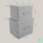 Martha Stewart Essential Collapsible Stackable Decorative Home Storage Organization With Lidded Tops, Set of 2 Nesting Boxes with Lids, Grey