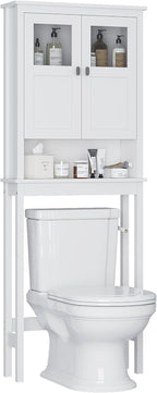 Spirich Bathroom Cabinet Over Toilet, Bathroom Storage Cabinet with Glass Doors and Adjustable Shelves, Over The Toilet Storage Cabinet, White