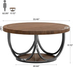 Tribesigns Round Coffee Table with 2 Tiers, 33.5" Wooden Circle Accent Cocktail Table with Storage Shelf and Metal Frame, Industrial Center Tables for Living Room, Brown & Black