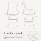 CHITA 26 Inch Counter Height Swivel Bar Stools Set of 2, FSC Certified Modern Upholstered Swivel Barstool Chairs with Back, Fabric in Linen