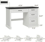 Vabches Farmhouse 47" Executive Desk, Computer Desk with Drawers and File Drawer, Workstation Computer Desk with Charging Station for Home Office, Study,Black.