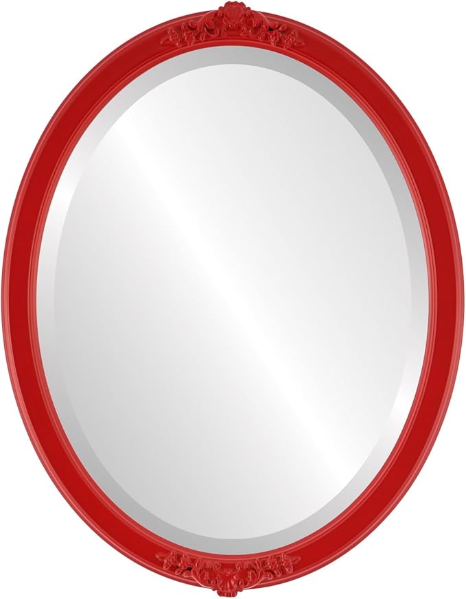 OVALCREST Oval Beveled Wall Mirror for Home Decor - Athena Style - Holiday Red - 26" x 20" Outside Dimensions