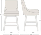 CHITA Counter Height Swivel Bar Stools with Back Set of 2, FSC Certified Upholstered Faux Leather Swivel Barstool, 26.8" H Seat Height, PU Leather in Creamy Gray