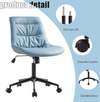 Rowill Leather Office Chair, Ergonomic Armless Desk Chair with Waterproof Cushion & Slient Wheels & SGS-Certified Class 3 Explosion-Proof Gas Lift, Ideal for Home Office, Study and Vanity(Blue)