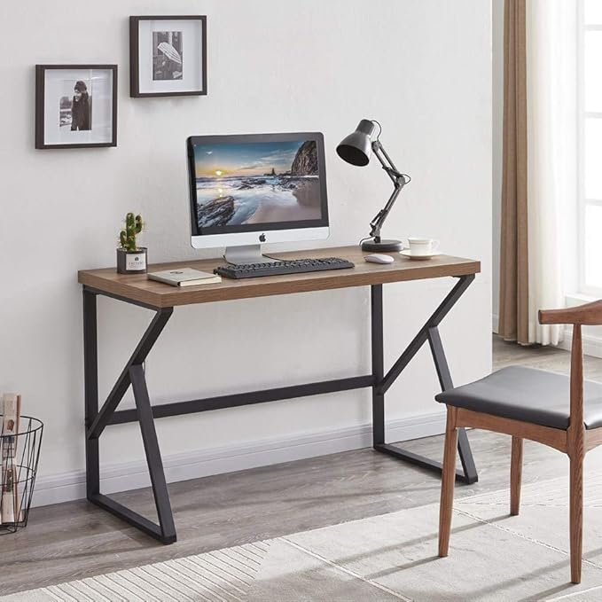 HSH Home Office Computer Desk, Industrial Modern Simple Metal Wooden PC Laptop Executive Desk, Farmhouse Student Computer Table for Work Study Writing Gaming in Bedroom Living Room, Rustic Oak 47 Inch