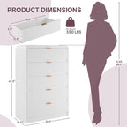 FURSUN Fluted 5 Drawers Dresser for Bedroom, 48" Tall Wooden Modern Dresser with Metal Handle, Curved Profile Design, Storage Organizer for Bedroom, Hallway (White)