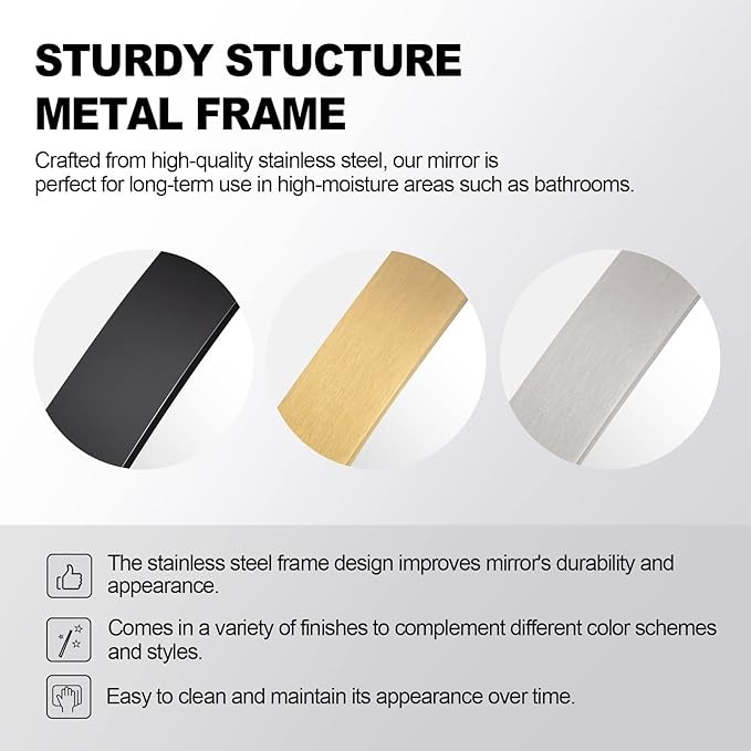 ANDY STAR Chrome Bathroom Mirror, 20" x 30" Arch Mirror in Stainless Steel Metal Frame, Chrome Arched Bathroom Mirror for Wall, Arch Top Rounded Corner 1" Deep Set Design Wall Mount Hangs Vertical
