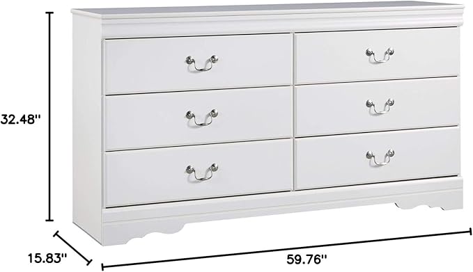 Signature Design by Ashley Anarasia Modern Glam Children's 6 Drawer Dresser, White
