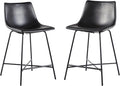 Walker Edison Xuma Modern Faux Leather Armless Low Back Counter Stool, Set of 2, Black