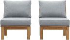 Modway EEI-1821-NAT-GRY-SET Marina Premium Grade A Teak Wood Outdoor Patio Armless Chairs-Set of 2, Natural Gray