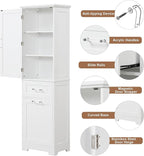 Tall Bathroom Storage Cabinet, Freestanding Storage Cabinet with 1 Door, 2 Different Size Drawers for Bathroom Living Room (White)