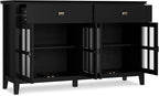 SIMPLIHOME Artisan Buffet - 60 inch Wide Solid Wood 4-Door Sideboard Buffet in Black, Transitional Storage Cabinet for Dining Room or Kitchen with Adjustable Shelves and Square Knobs