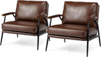 Glitzhome Modern Accent Chairs Set of 2, Metal Framed Living Room Chairs with Upholstered Cushion, Comfy Sofa Chair for Bedroom Reception Area Study Room, Coffee- 2 Set