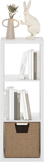Furinno Cubicle Book Shelf, 3-Cube Thick Frame Bookshelf, Horizontally & Vertically Reversible Bookcase with Open Back, 14.6 x 15.9 x 44, for Living Room, Bedroom, Home Office, White