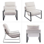 HEAH-YO Modern Accent Chair Set of 2, Upholstered Sherpa Living Room Chair with Backrest and Metal Frame, Comfy Reading Chair for Bedroom, White