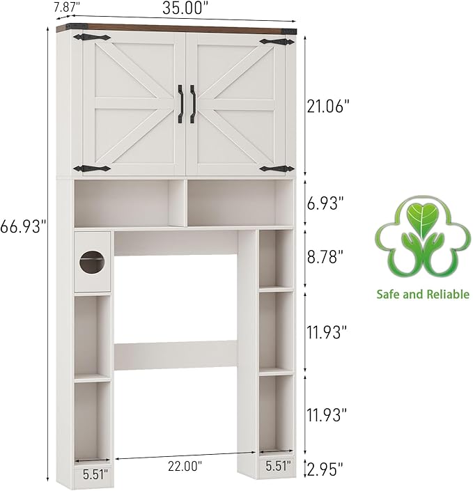 Over The Toilet Storage Cabinet, Farmhouse Storage Cabinet Over Toilet with 2 Barn Doors ，Toilet Paper Holder Stand，Home Space-Saving Toilet Rack, for Laundry, Restroom, Bathroom