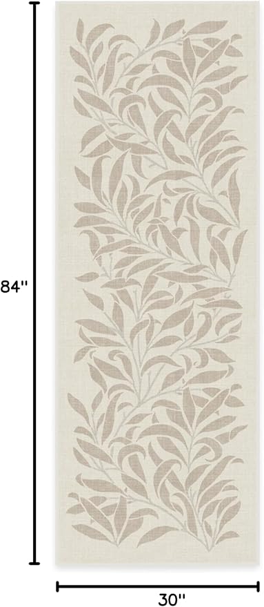 RUGGABLE x Morris & Co Machine Washable Runner Rug – Pure Willow Boughs Natural 2.5x7, Stain-Resistant, Non-Slip – Washable Rug for Hallway, Entryway, Living Room & Kitchen–with Cushioned Pad