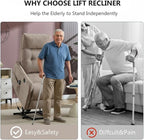 PELUMY Manual Lift Recliner Chair with Massage and Heat for Elderly, Single Motor Electric Lift Chair, Heavy Duty Recliner with USB Charging & Side Pockets (Chenille, Khaki)
