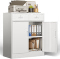 BESFUR 36" H Metal Storage Cabinet with 2 Lockable Drawers and 2 Lockable Doors, White Locking Cabinet with Adjustable Shelf, Metal Cabinet for Home Office, Garage,School, Warehouse, Utility Room