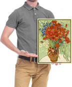 Wieco Art Framed Wall Art Canvas Prints of Red Poppies and Daisies Canvas Prints Wall Art of Van Gogh Paintings Reproduction Abstract Artwork for Wall Decor Golden Frame