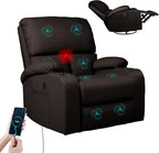 LEVELEVE Rocking Recliner Chair, Massage Rocker Recliner Chair with Vibration Massage and Heat, USB and Type-C Ports,360° Swivel Faux Leather Chairs, Living Room, Bedroom, Nursery, RV, Brown