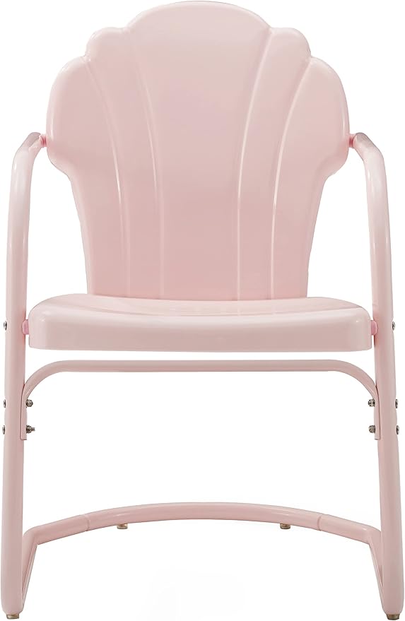 Crosley Furniture Tulip 2-Piece Outdoor Chair Set, Retro Metal Patio Chairs for Dining, Porch, Deck, Balcony, Pastel Pink Gloss